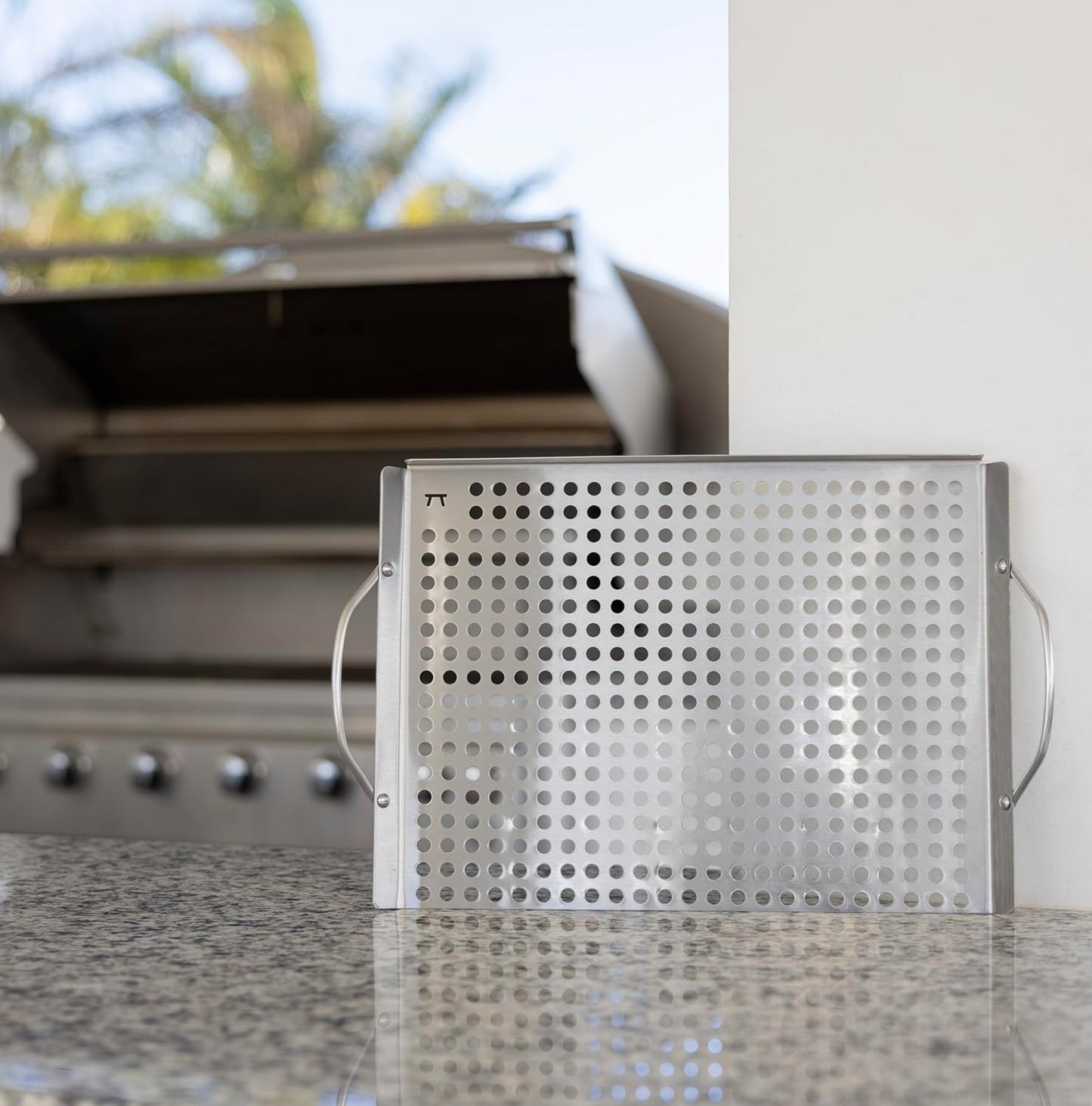 Outset 76631 Stainless Steel Grill Topper Grid, 11"x7" BBQ Pan With Handles