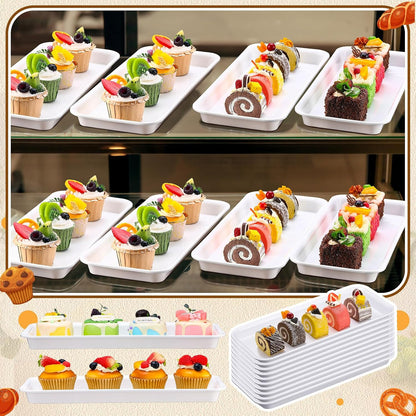 Ziliny 30 Pcs White Serving Platters 14 x 6 Inch Rectangle Serving Trays Reusable Food Tray Dishes Dessert Trays Plastic Plates for Wedding Home Table Thanksgiving Christmas Party