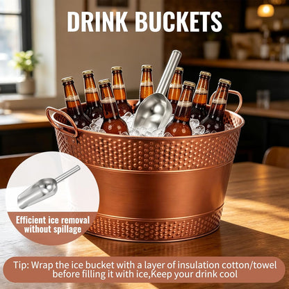 Galvanized Tub Ice Bucket, Retro Large Capacity Round Beverage Tub with Handles to Chill Drinks, Metal Galvanized Drink Buckets for Barbecue, Parties & Weddings