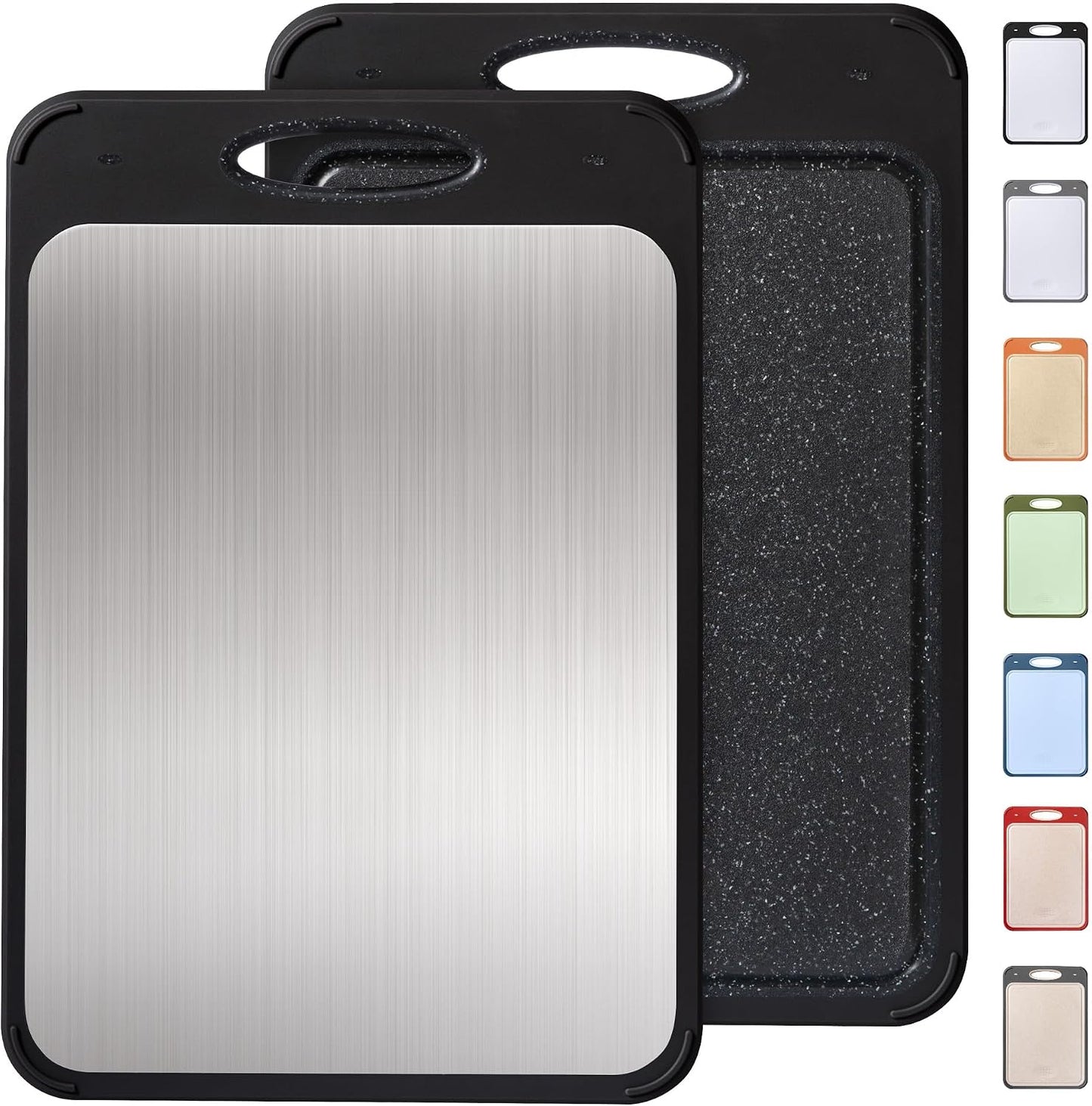 2 Packs Stainless Steel Cutting Board Set, Best Non Toxic Cutting Boards for Kitchen, Double Sided Metal Chopping Board for Meat/Fruit/Vegetables, Food Grade Kitchen Set Gift, [16”×11”+18”×12” Inch]