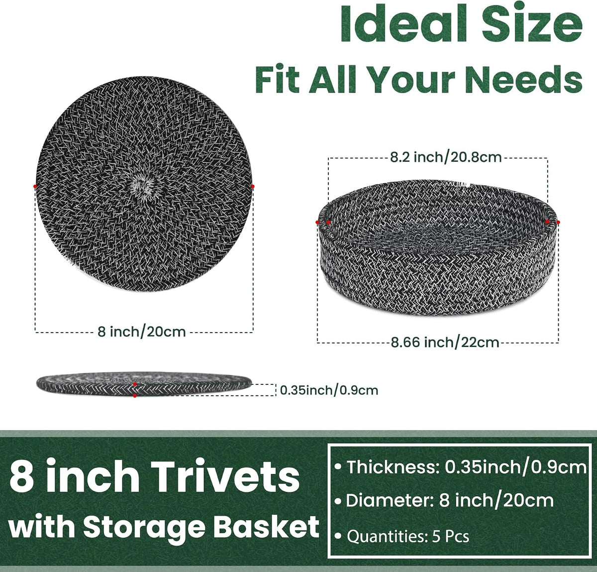8 Inch Trivets for Hot Dishes, Hot Pots and Pans, 6 Pcs
