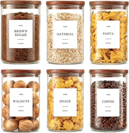 2 Pack Glass Rice Containers with Acacia Wood Lids, 70oz Airtight Flour and Sugar Jars with 105 Labels, Large Glass Pantry Storage Jars for Cereal, Protein Powder, Cookies, Dry Food