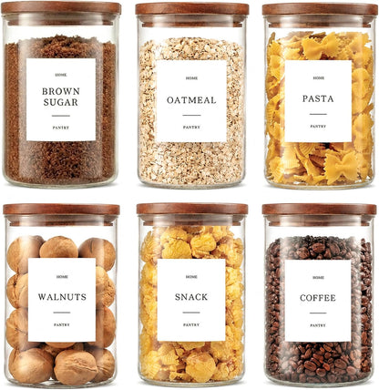 2 Pack Glass Rice Containers with Acacia Wood Lids, 70oz Airtight Flour and Sugar Jars with 105 Labels, Large Glass Pantry Storage Jars for Cereal, Protein Powder, Cookies, Dry Food