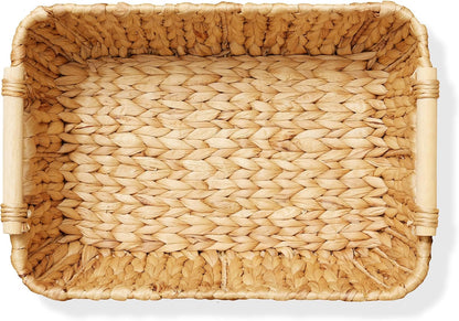 Casafield Set of 2 Water Hyacinth Oval Storage Baskets with Wooden Handles - Medium, Woven Bin Organizers