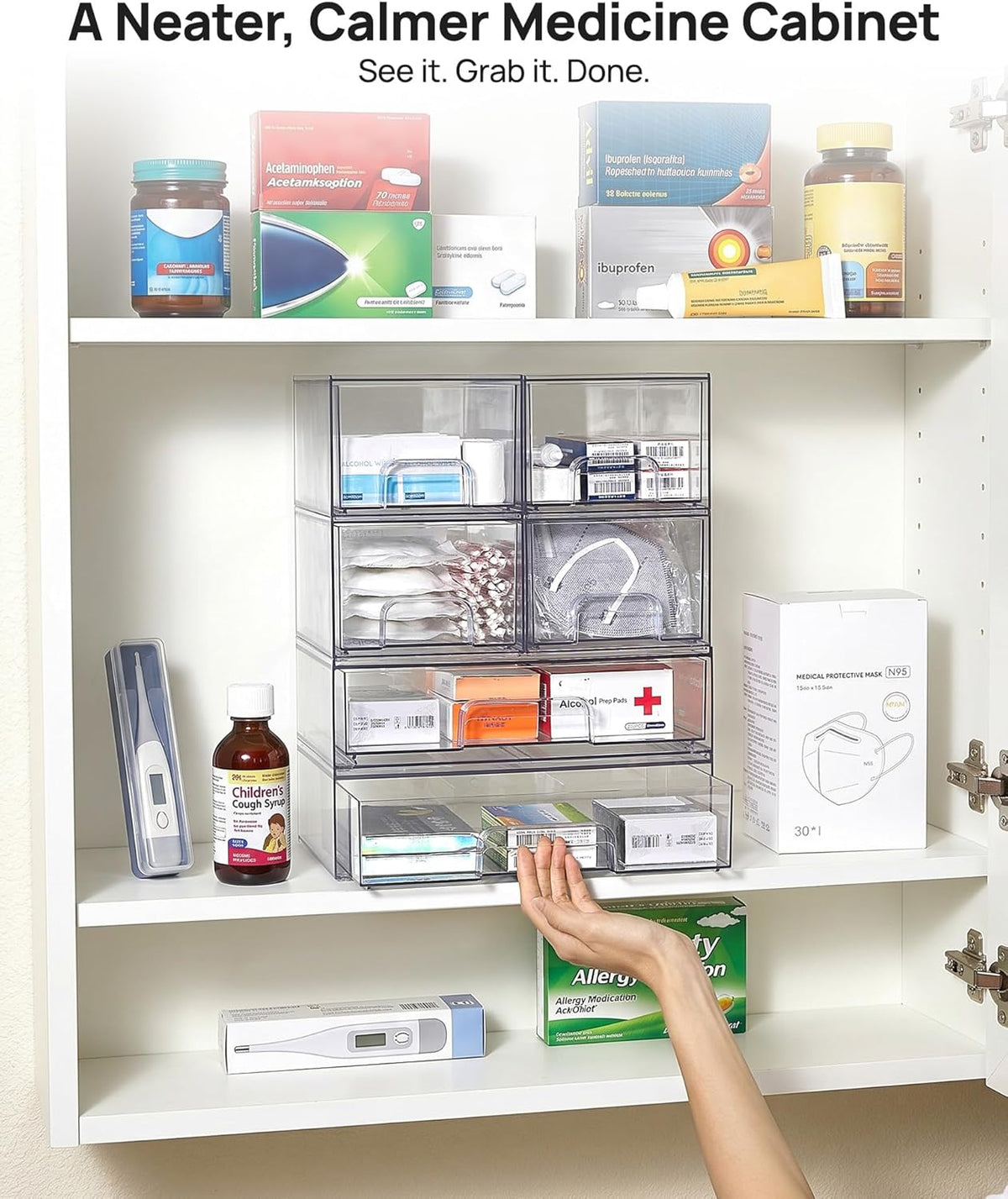 Vtopmart Stackable Storage Drawers Set of 5, Clear Plastic Organizer Bins for Baby Bottle, Beauty Supplies Storage, Ideal for Kichen Countertop, Vanity, Bathroom, Cabinet, Pantry Organization