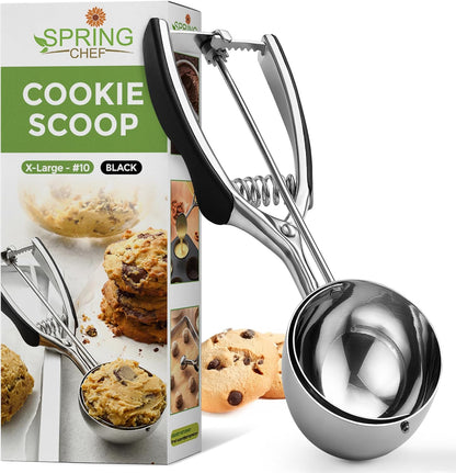 Spring Chef Extra Large Stainless Steel Cookie Scoop, #10, 5.5 Tbsp, Black