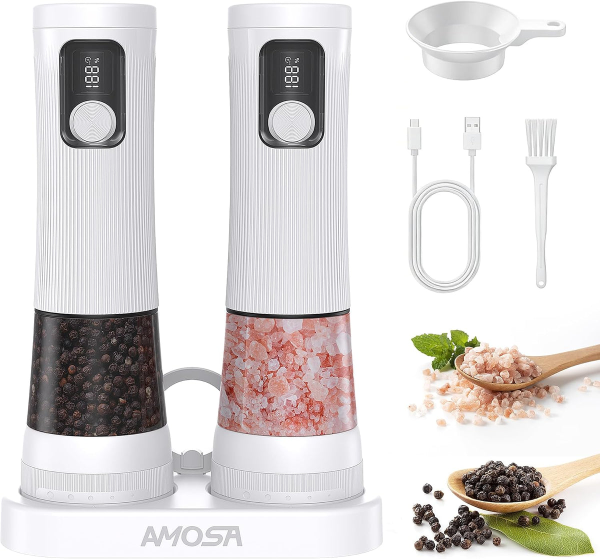 Electric Salt and Pepper Grinder Set, 2 in 1 Dual Bins USB Rechargeable