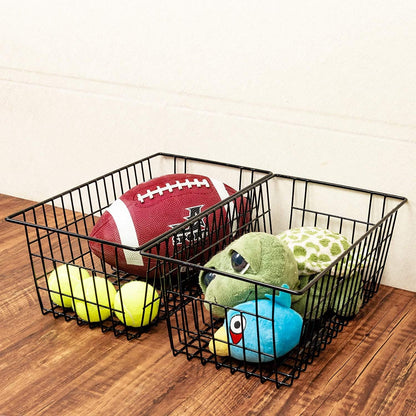 Slideep Wire Baskets Farmhouse Freezer Organizer Storage Bin Basket with Handles, Food Storage for Kitchen Cabinets, Pantry, Closet, Bedroom, Bathroom, Office 3 Pack