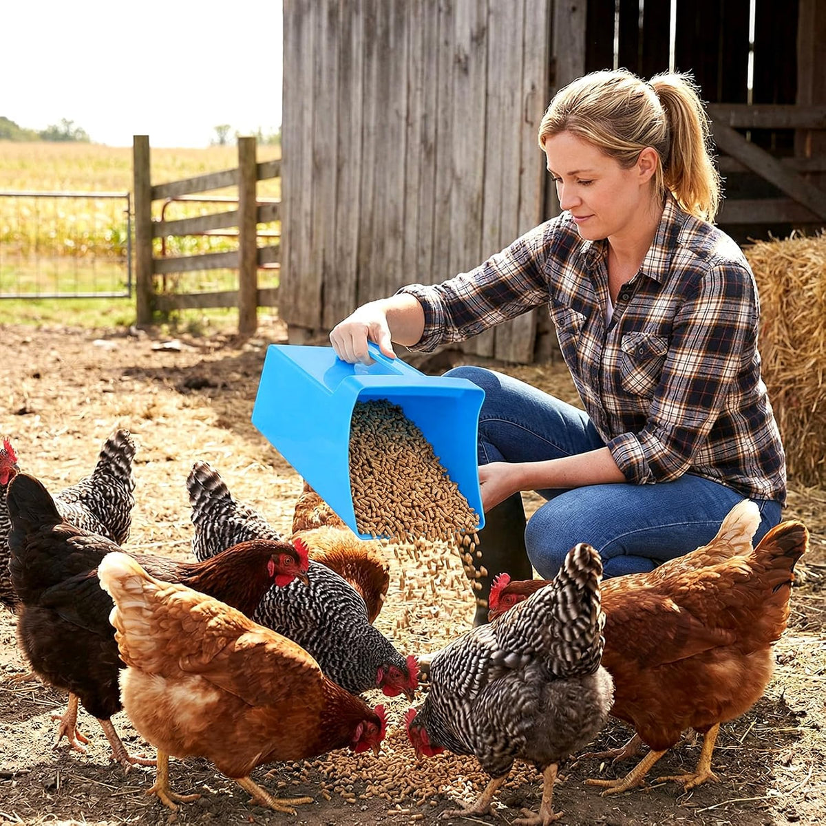 2 Pcs Large Feed Scoop 128 oz Plastic Grain Scoop Ice Seed Enclosed Bucket Utility Shovel with Side Handle for Horse Bird Chicken Livestock Animal Dry Food Restaurant Kitchen (Blue)