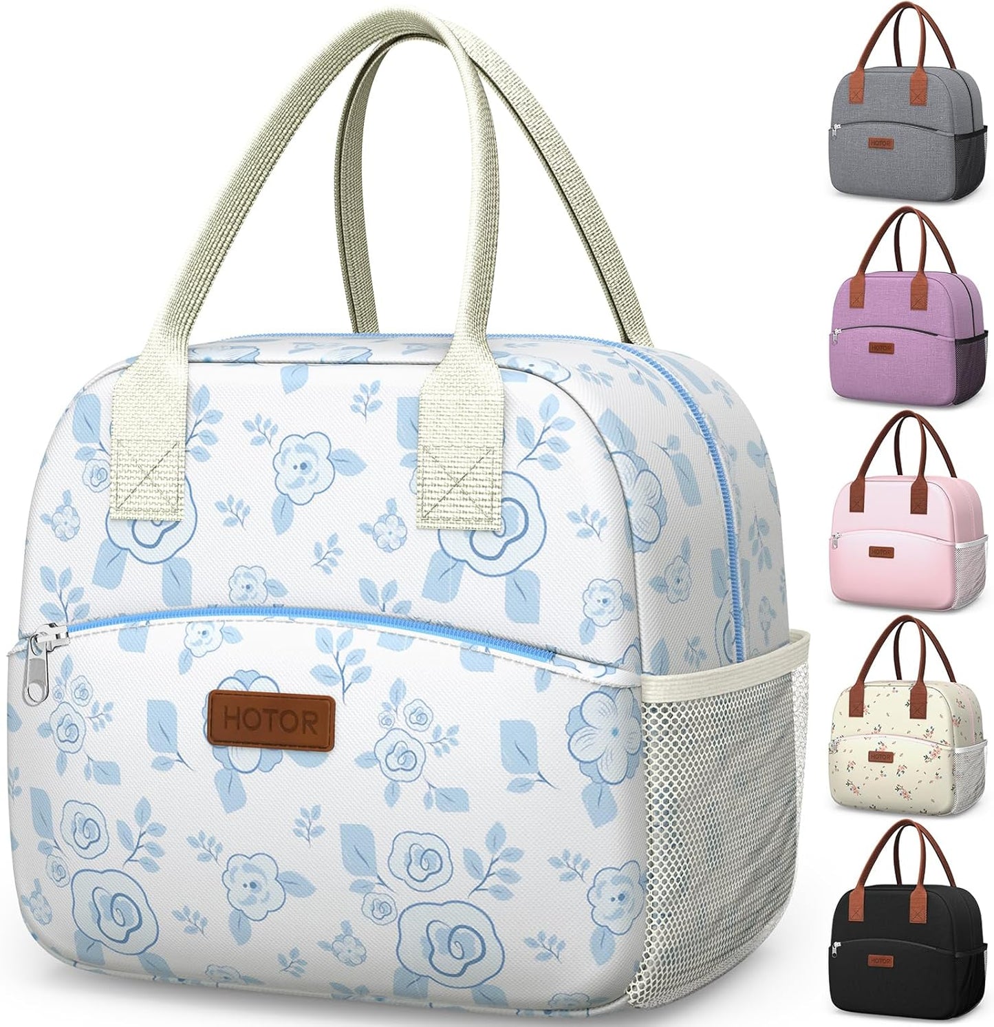 HOTOR Lunch Bag for Women & Men - Wear-Resistant Insulated Lunch Box with Large Capacity, Multi-Functional Cooler Bag for Office, Picnic, Pink with White Daisy, 10L,10.60" x 5.90" x 9.50"