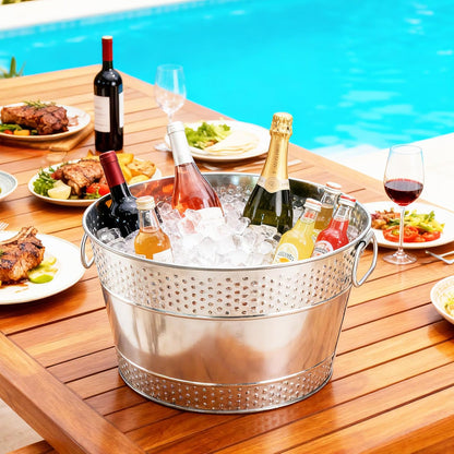 2PCS Beverage Tub Large Ice Bucket For Parties, Thick Metal Galvanized Tub Drink Buckets, Beverage Bucket with Handles, Drink Bucket for Indoor & Outdoor Party (Sliver)