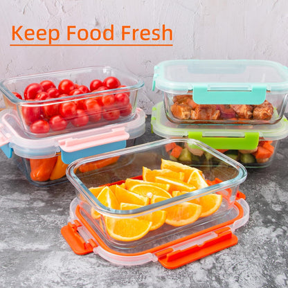 5 Pack Glass Meal Prep Containers 3 Compartment with Lids, Divided Glass Storage Containers with Silicone Sleeve for Lunch, Leak-Proof Portion Control Food Containers, Dishwasher Safe, 34 oz