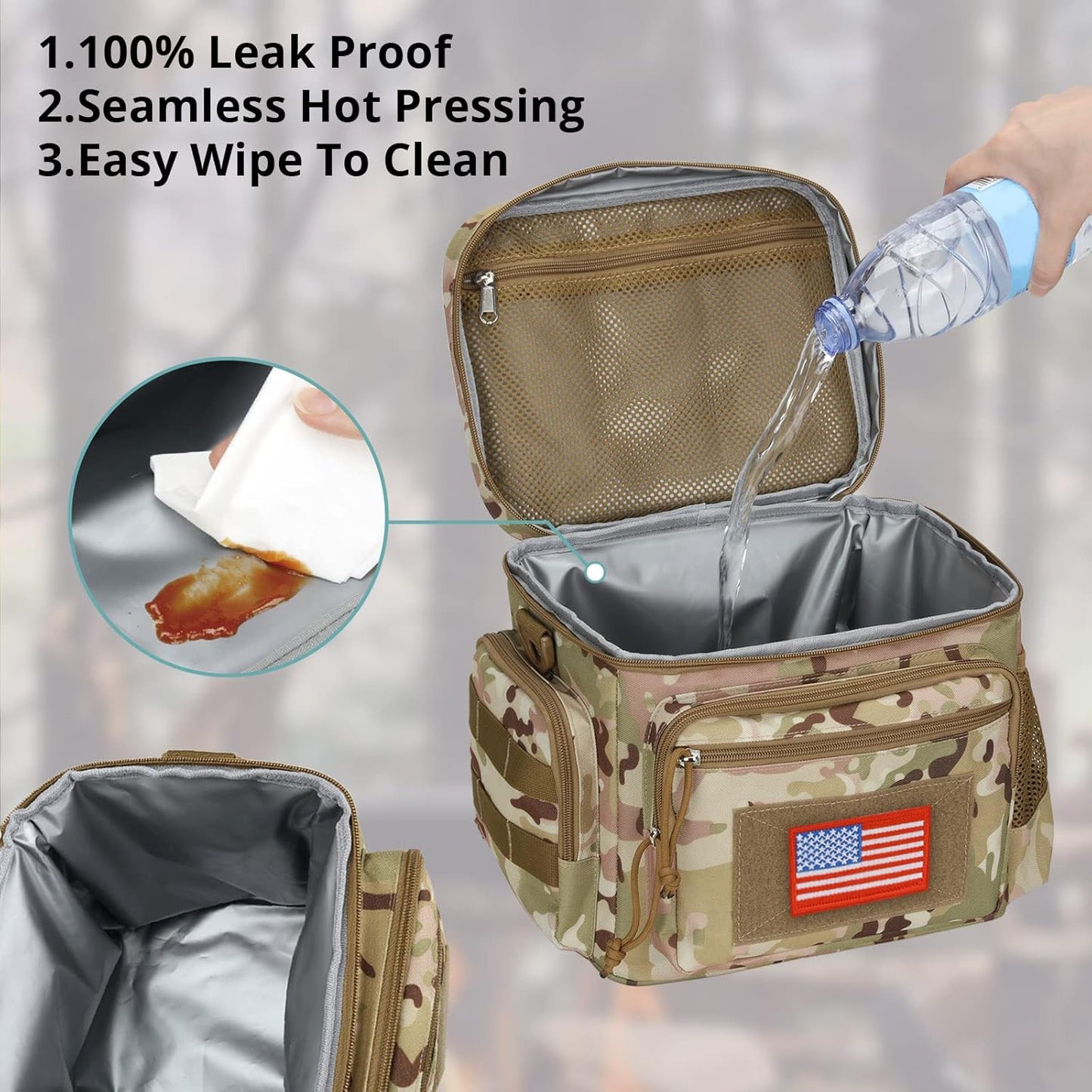 Lunch Box for Men, Tactical Lunch Bag MOLLE Webbing Leakproof Insulated Lunch Cooler Women Adult Meal with Adjustable Shoulder Strap Lunch Pail (Blue)