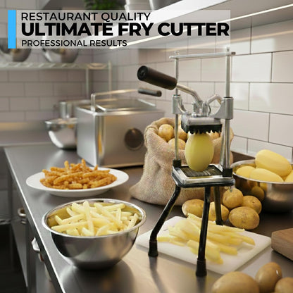 2-Blade French Fry Cutter - Stainless Steel Potato Slicer, Non-Slip Suction