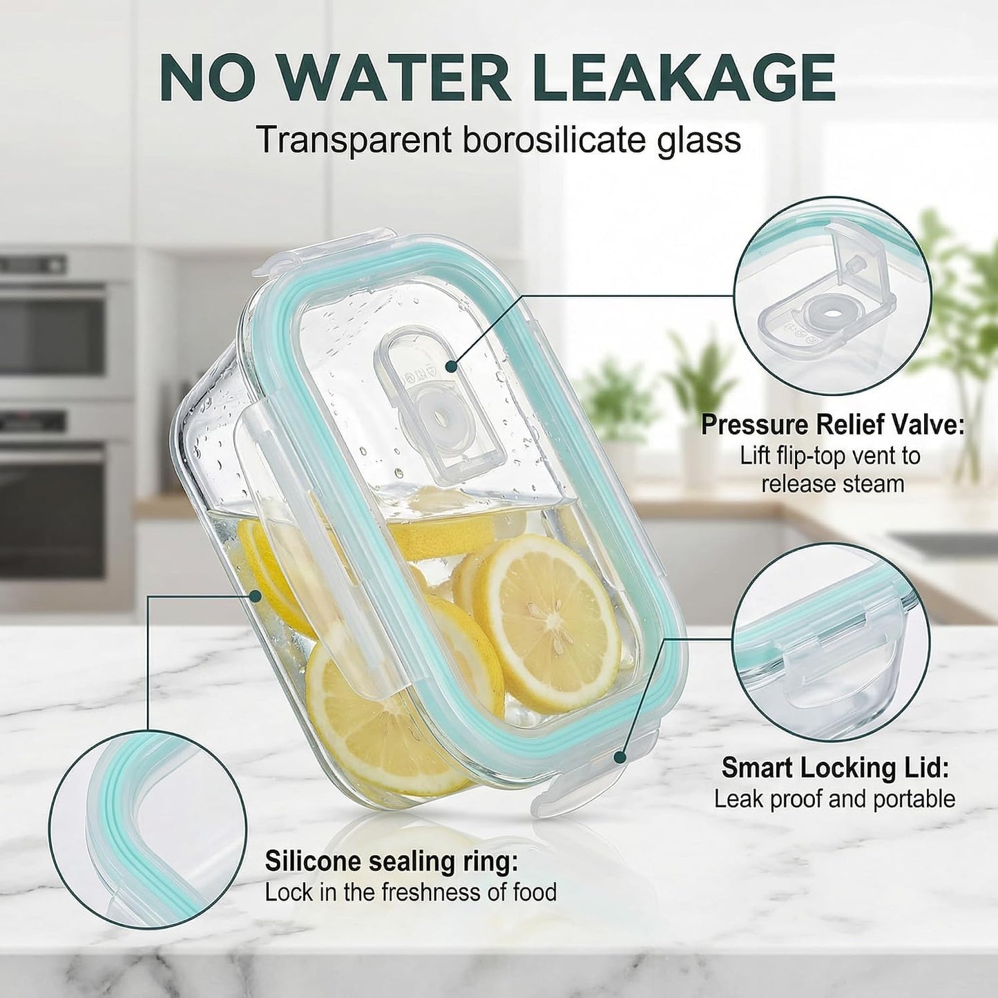High Borosilicate Glass Food Storage Containers,Stackable Meal Prep Containers with Airtight Plastic Lids,BPA-Free, Leak-Proof,Reusable for Microwave, Oven, Freezer and Dishwasher,3Piece Set