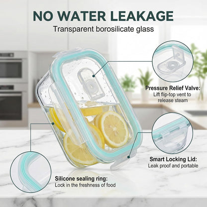 High Borosilicate Glass Food Storage Containers,Stackable Meal Prep Containers with Airtight Plastic Lids,BPA-Free, Leak-Proof,Reusable for Microwave, Oven, Freezer and Dishwasher,3Piece Set