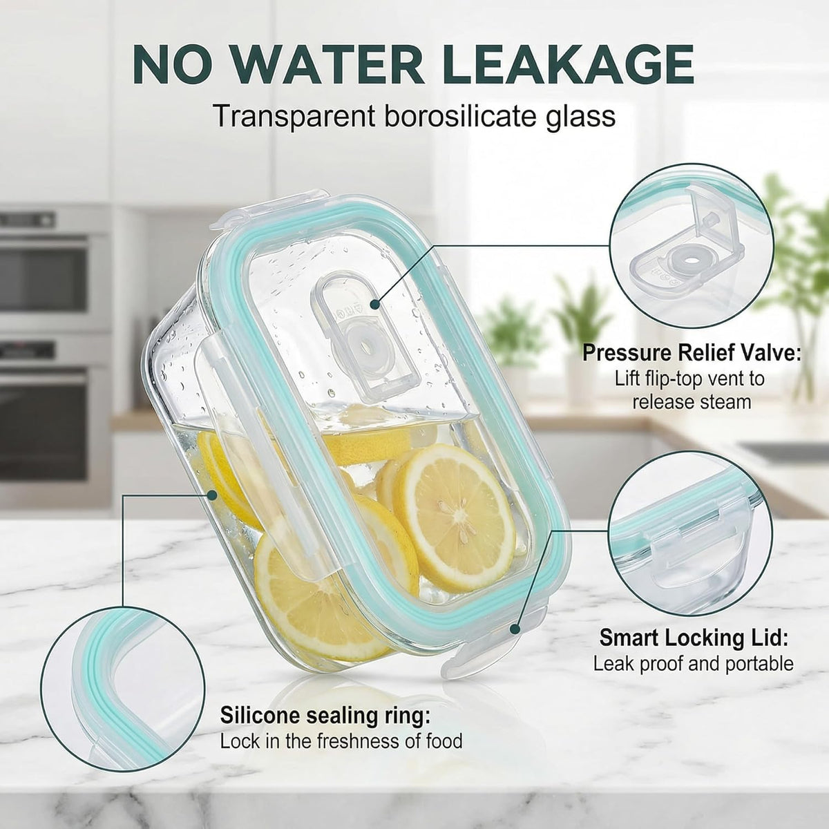 High Borosilicate Glass Food Storage Containers,Stackable Meal Prep Containers with Airtight Plastic Lids,BPA-Free, Leak-Proof,Reusable for Microwave, Oven, Freezer and Dishwasher,3Piece Set