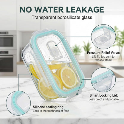 High Borosilicate Glass Food Storage Containers,Stackable Meal Prep Containers with Airtight Plastic Lids,BPA-Free, Leak-Proof,Reusable for Microwave, Oven, Freezer and Dishwasher,3Piece Set