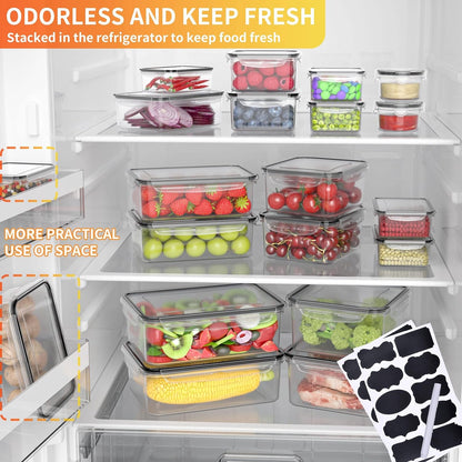 52 PCS Large Food Storage Containers with Lids Airtight, BPA-Free Leakproof Plastic Meal Prep Containers Reusable,Microwave & Dishwasher & Freezer Safe,Includes Labels & Pen