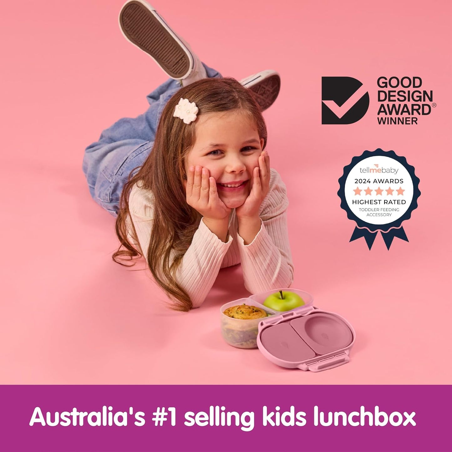 b.box Snack Box 2-Pack - Leak Proof Mini Bento Box for Kids & Toddlers, 2 Compartment Snack Containers for Kids, Dishwasher Safe, BPA-Free, PFAS-Free, Ages 4mo+, 1 3/4 Cup Each (Strawberry + Lilac)