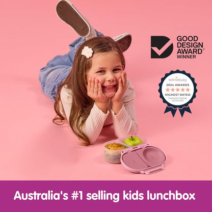b.box Snack Box 2-Pack - Leak Proof Mini Bento Box for Kids & Toddlers, 2 Compartment Snack Containers for Kids, Dishwasher Safe, BPA-Free, PFAS-Free, Ages 4mo+, 1 3/4 Cup Each (Strawberry + Lilac)