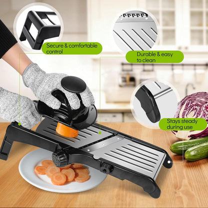 MASTERTOP Mandoline Slicer for Kitchen Adjustable Stainless Steel Food Slicer Vegetable Chopper Onion Waffle French Fry Cutter Potato Chip Julienne Slicer with Safety Gloves