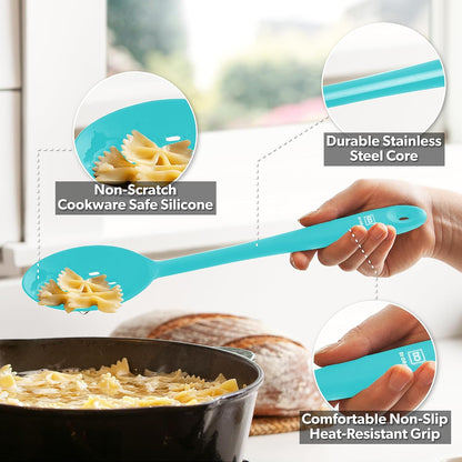 DI ORO Silicone Spoons for Cooking - Large Kitchen Spoons for Mixing, Serving, & Stirring - 600°F Heat-Resistant Non Stick Utensils – Big Solid & Slotted - Dishwasher Safe (2pc, Black)