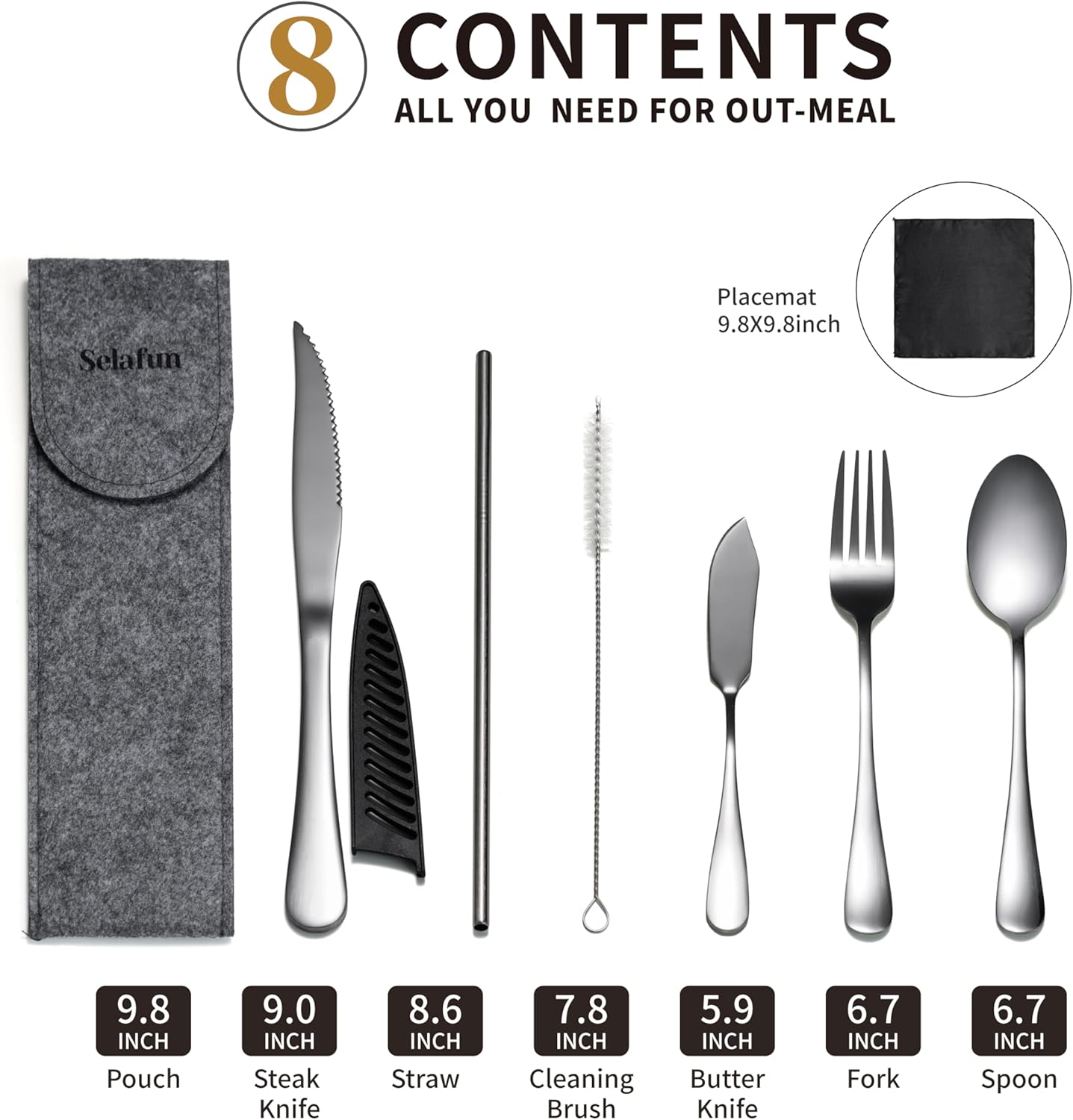 Camping Cutlery Set: Premium Portable Silverware Set with Case for Lunch Box, Travel, and Work Durable, Eco-Friendly, and Compact Utensils Including Fork, Spoon, and Knife for Adults on the Go