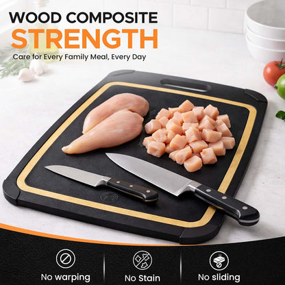 Earth's Dreams Composite Wood Cutting Board Set of 3 – Built In Juice Groove, Dishwasher Safe,Cutting Boards for Kitchen – Large, Medium & Small Non-Slip Wood Charcuterie & Chopping Boards (Tan/Black)