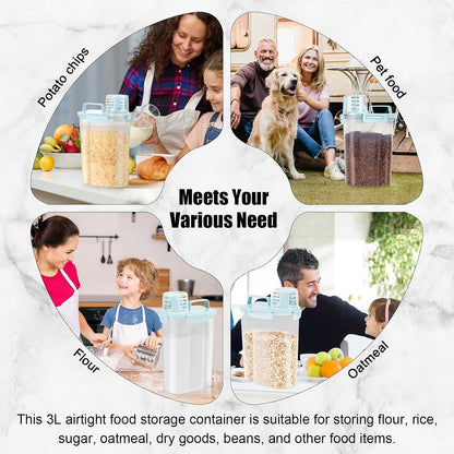 LEAWALK Airtight Rice Storage Container, 3-5Lbs Cereal Dry Food Flour Bin, Pet Dog Cat Food Dispenser with Measuring Cup, BPA Free Plastic Kitchen and Pantry Organization Bin for Sugar-Clear Grey