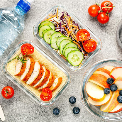 VERONES 5Pack 36OZ 3 Compartment Set and 10Pack Glass Meal Prep Containers, Airtight Lunch Containers, Glass Food Storage Containers with Lids, for Microwave, Oven, Freezer & Dishwasher Friendly