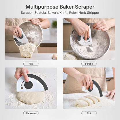 5-in-1 Dough Scraper & Flexible Bowl Scraper by Nextrend, Bread Scraper with Stainless Steel Edge, Ruler & Herb Stripper – BPA Free, Dishwasher Safe - Red