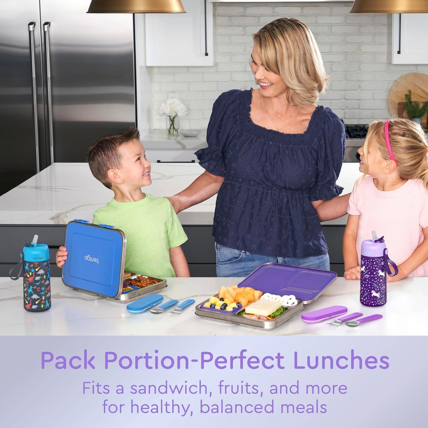 Bentgo Kids Stainless Steel Leak-Resistant Lunch Box - 3-Compartments with Bonus Silicone Container, Durable, Eco-Friendly, Dishwasher Safe, BPA-Free, Ideal for School, Ages 3+ (Silver)