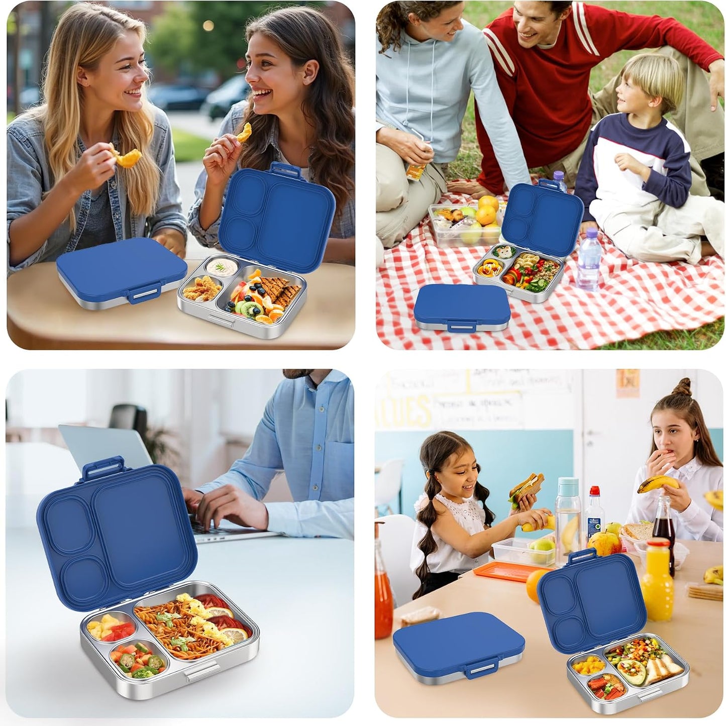 Pawtong Stainless Steel Bento Lunch Box for Kids | 3-Compartment Lunch Box Container Kids | 100% Leakproof, Eco-Friendly, Perfect Portion Control for Kids&Adult Healthy Meals (Purple)