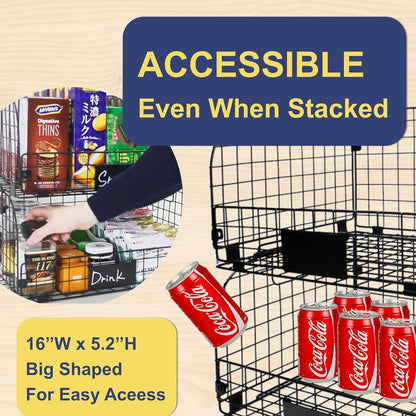 4 PACK XXL Stackable Wire Baskets for Storage Pantry,Fruit Basket For Kitchen Cabinet,16.3''x12''x8.2''Vegetable Fruit Snack Chips Onion Potato Cans Organization, pantry organizers and storage