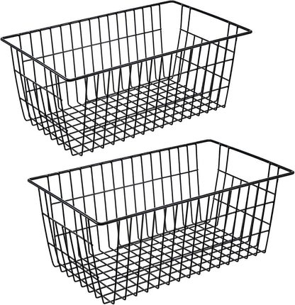 iPEGTOP Wire Storage Freezer Baskets, Set of 2 Large 15.4" Household Metal Organizer Storage Bins Basket for Kitchen Cabinets, Refrigerators, White