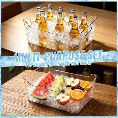2 Sets Ice Buckets for Parties, 10L Large Beverage Tub with Scoops, Thickened Plastic Clear Champagne Bucket for Beverage, Wine, Beer, Mimosa Bar Supplies