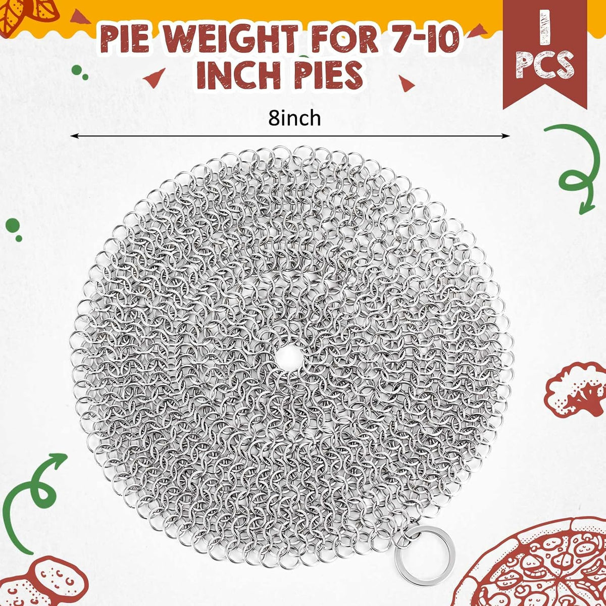 Patelai 1 Pcs Stainless Steel Pie Weight with 50 Pcs Disposable Parchment Paper for Baking Universal Fit for 7-10 Inch Pies Round Metal Chain Dishwasher Safe Durable for Blind Dough Kitchen Cooking