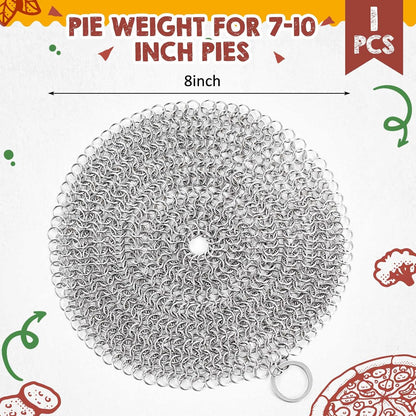 Patelai 1 Pcs Stainless Steel Pie Weight with 50 Pcs Disposable Parchment Paper for Baking Universal Fit for 7-10 Inch Pies Round Metal Chain Dishwasher Safe Durable for Blind Dough Kitchen Cooking