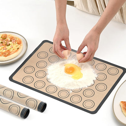 Luckyiren 2 Pack Silicone Baking Mat Set, Nonstick Half Sheet, Orange/Beige