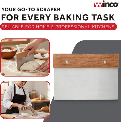 Winco Stainless Steel Dough Scraper with Wood Handle