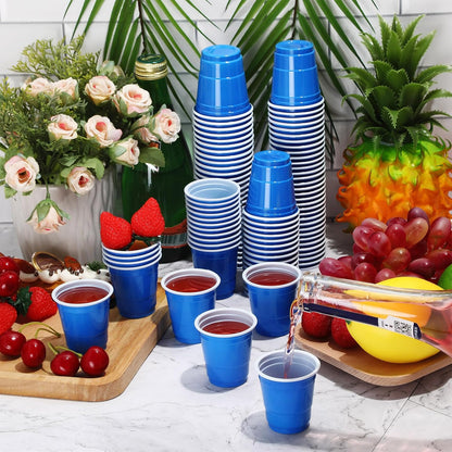 Roshtia 100 Pack 2 oz Plastic Shot Cups, Mini Disposable Shot Glasses 2 oz Wedding Party Cups for Bridal Shower Wedding Party, Beer Taste Serving, Snacks(Black, Gold)