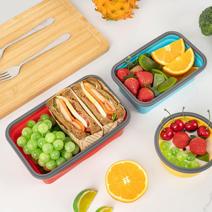 Collapsible Silicone Food Storage Containers Set with Lid & Air Vent,Foldable Lunch Containers(4PCS,Blue,27oz)