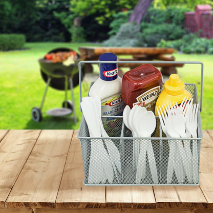 Sorbus® Utensil Caddy — Silverware, Napkin Holder, and Condiment Organizer — Multi-Purpose Steel Mesh Caddy—Ideal for Kitchen, Dining, Entertaining, Tailgating, Picnics, and much more (White)