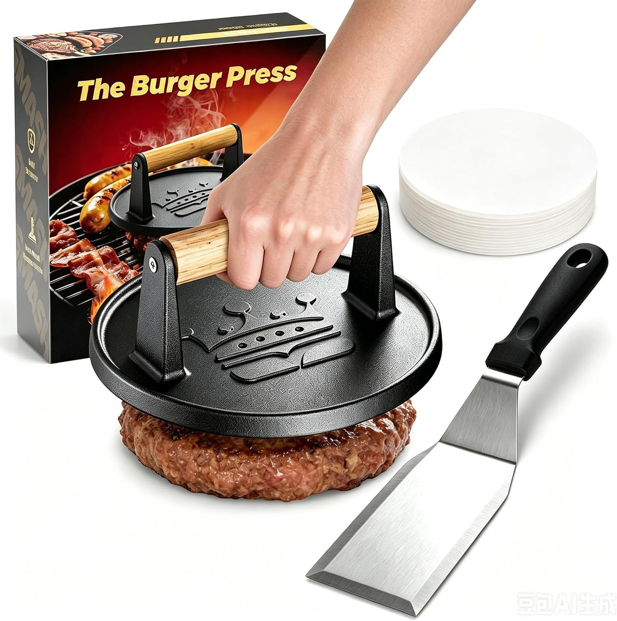 Smash Burger Press 6.5",Cast Iron Flat Round Burger Smasher, Gift