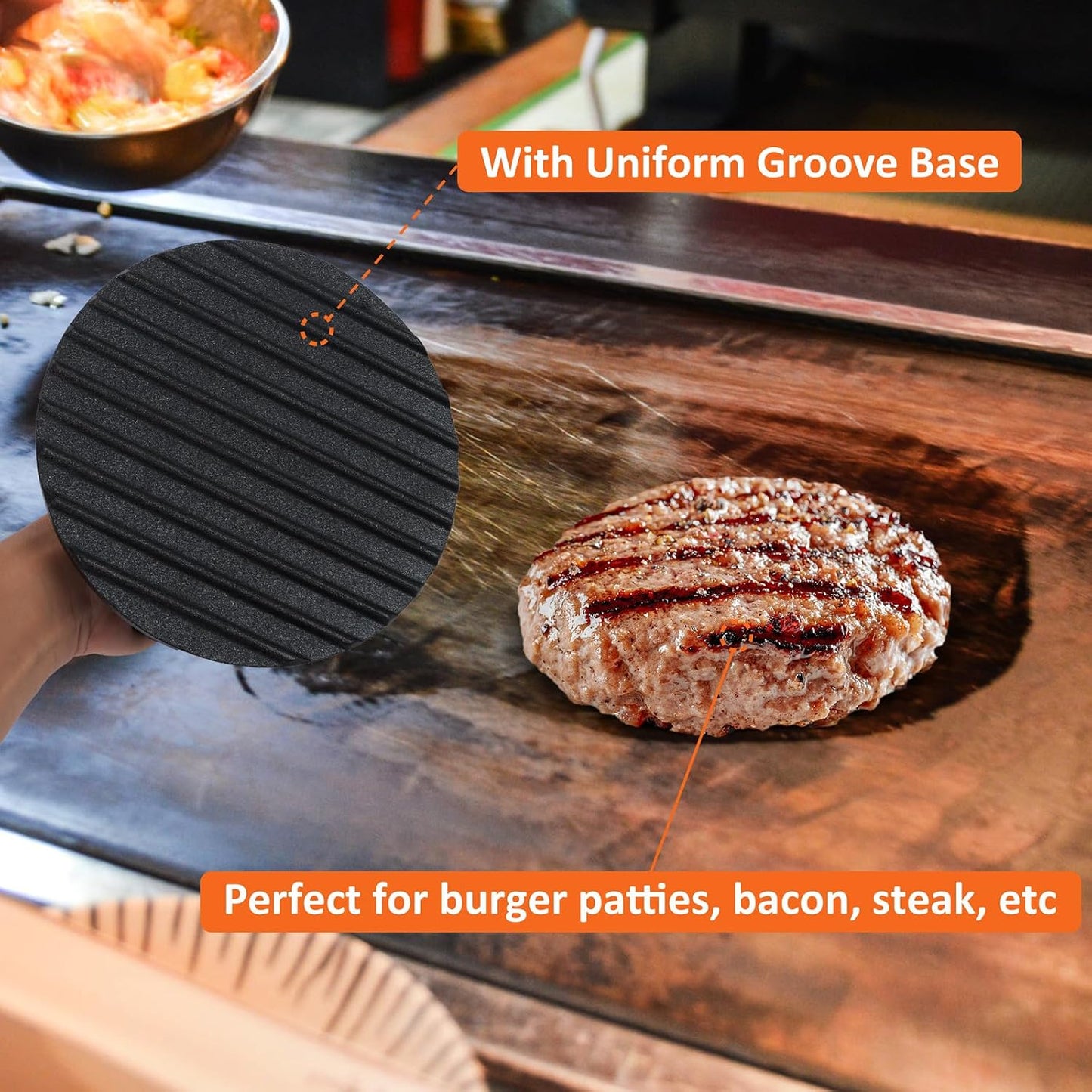Leonyo Smash Burger Kit, 12" Basting Cover for Griddle, Round Cast Iron Bacon Press Cheese Melting Dome Lid BBQ Accessories for Outdoor Flat Top Grill, Kitchen Cooking