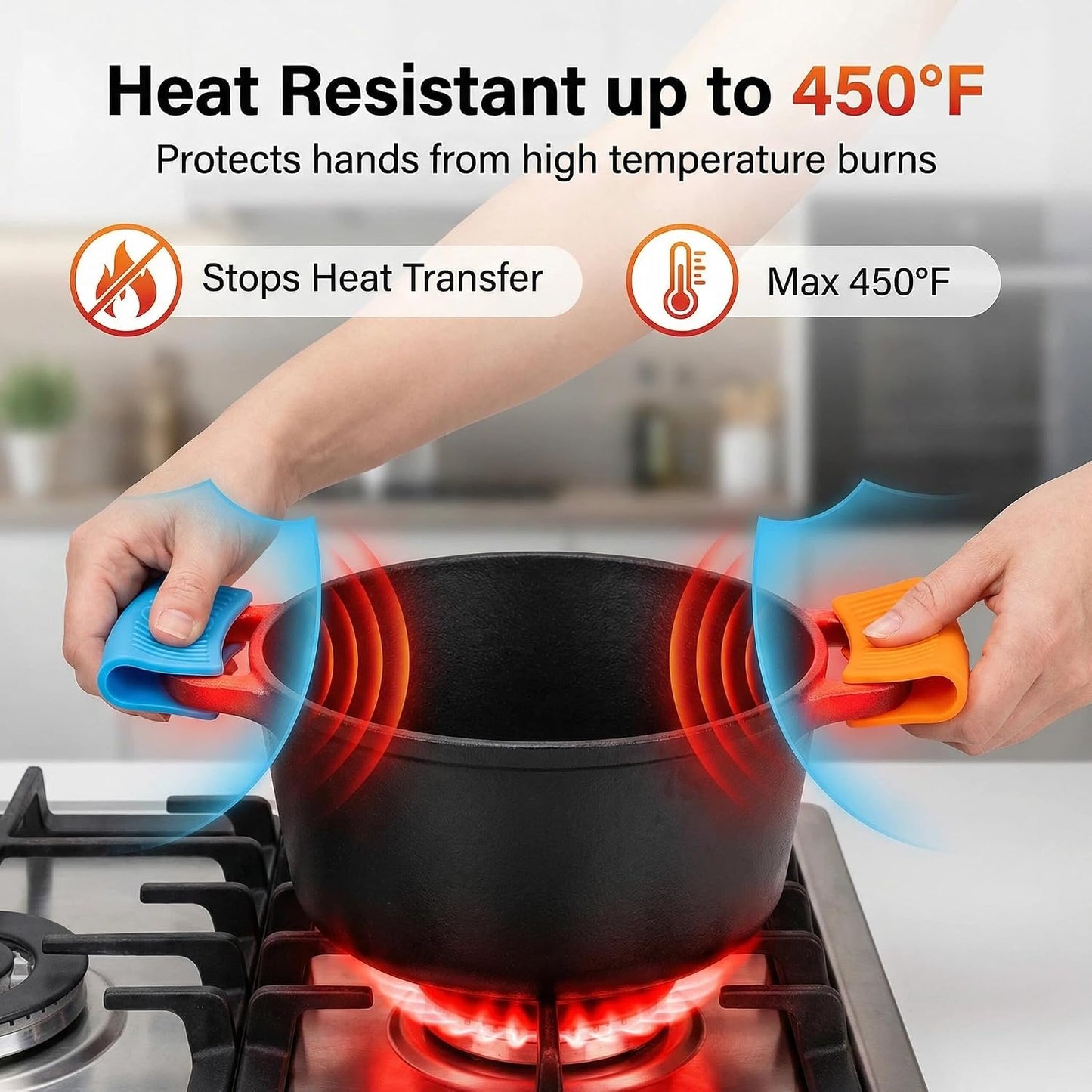 4-Pack Silicone Hot Handle Holder Set - Premium Heat-Resistant Cast Iron Skillet Handle Covers, Anti-Slip Insulated Grip Sleeve for Pots and Pans, Dishwasher Safe