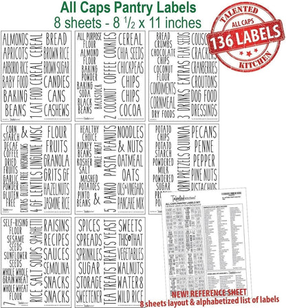 Talented Kitchen 158 Food Container Labels - Durable Waterproof Adhesive - Clear Script Sticker Design for Pantry & Fridge - Freezer Labels & Symbol Stickers - Clear & Black Laminated Paper