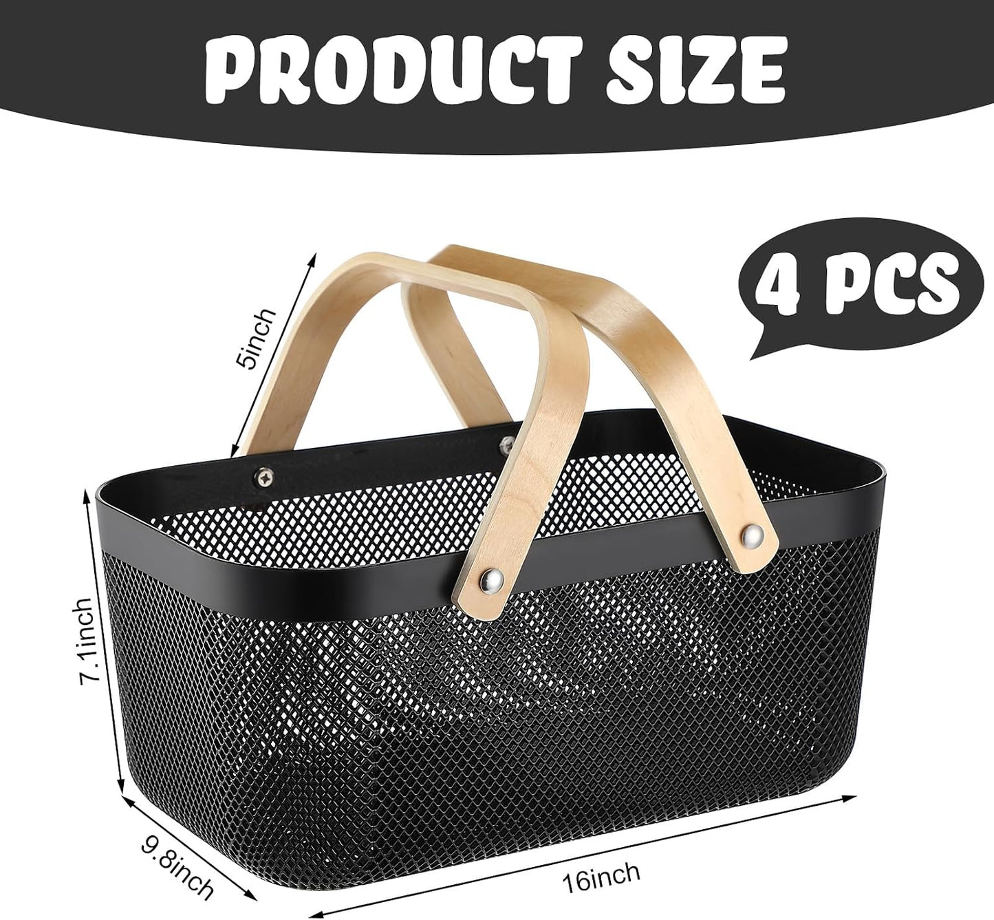 Sadnyy 4 Pcs Plastic Mesh Garden Harvest Basket Storage Basket with Wooden Handle Multi Functional Mesh Bin for Kitchen Cabinet Picnic Fruit Vegetable Gathering Organizer(Large,White)