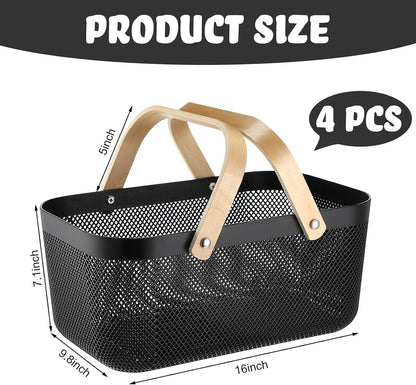 Sadnyy 4 Pcs Plastic Mesh Garden Harvest Basket Storage Basket with Wooden Handle Multi Functional Mesh Bin for Kitchen Cabinet Picnic Fruit Vegetable Gathering Organizer(Large,White)